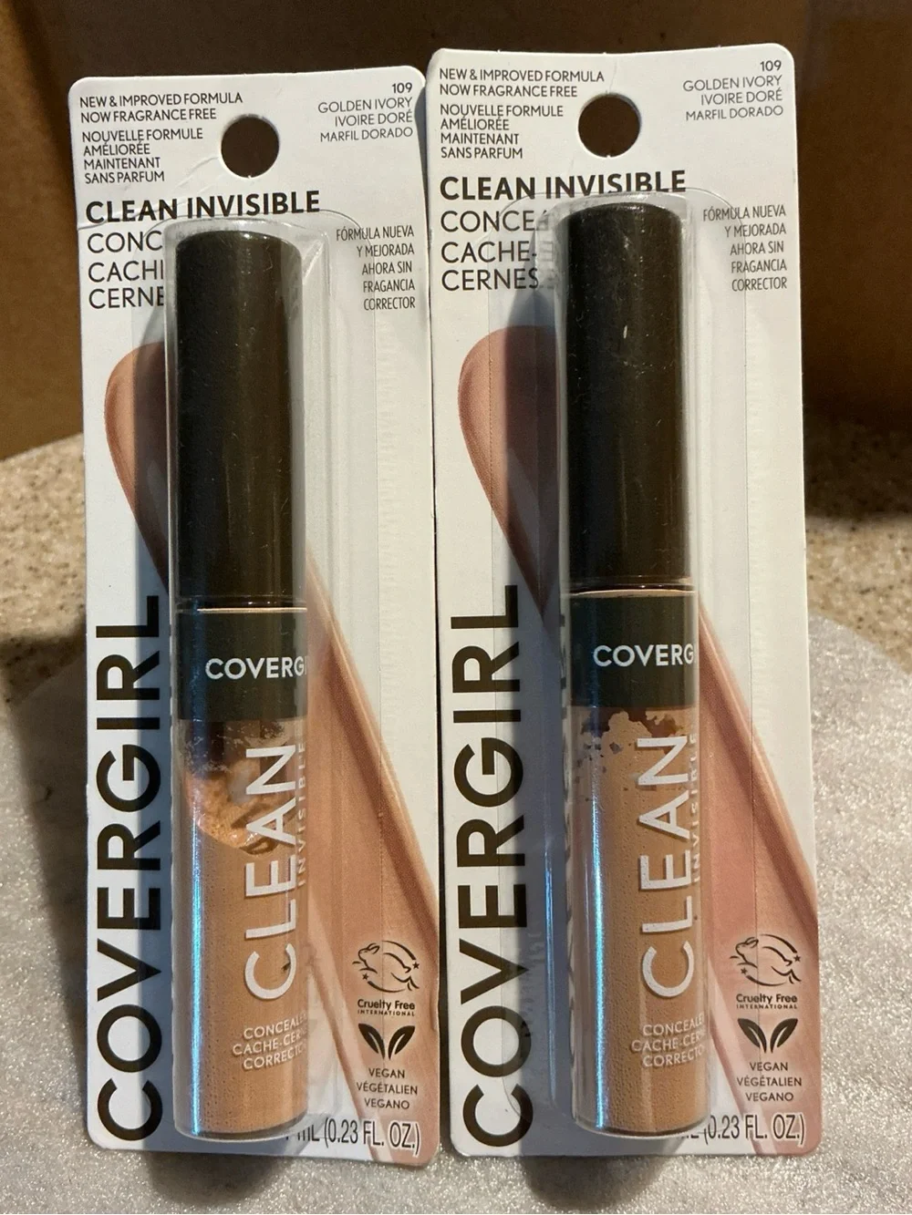 Lot of 2 CoverGirl Clean Invisible Concealer #109 Golden Ivory 0.23oz